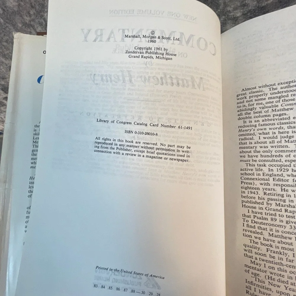 Vtg Zondervan Matthew Henry Commentary Whole Bible One‎ Volume 1960 Hardcover